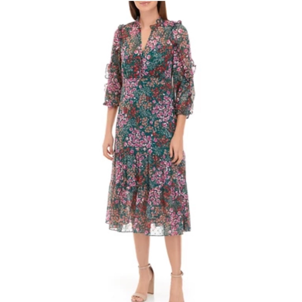 Biltmore Women's 3/4 Sleeve Ruffle Midi Dress - Picture 2 of 7